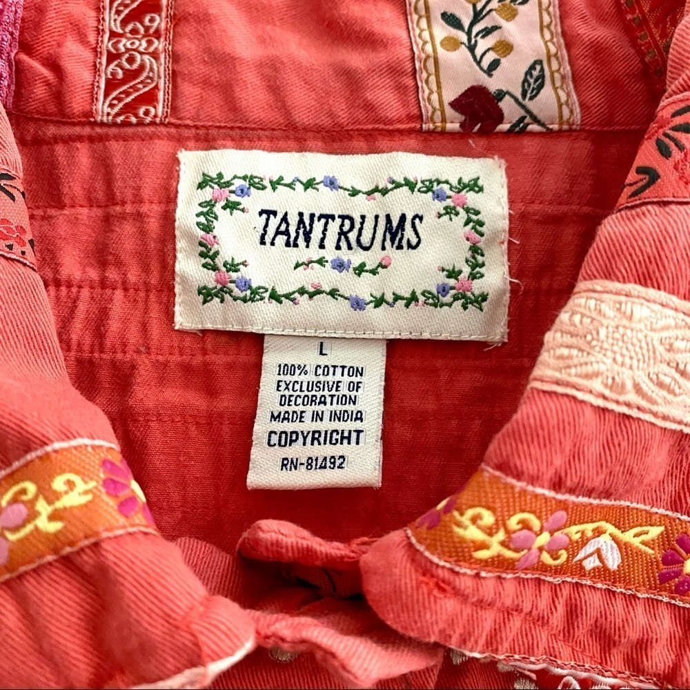 Orange Cotton Blazer Sz Large Embroidered Jacket Boho Lightweight Summer - Picture 6 of 10